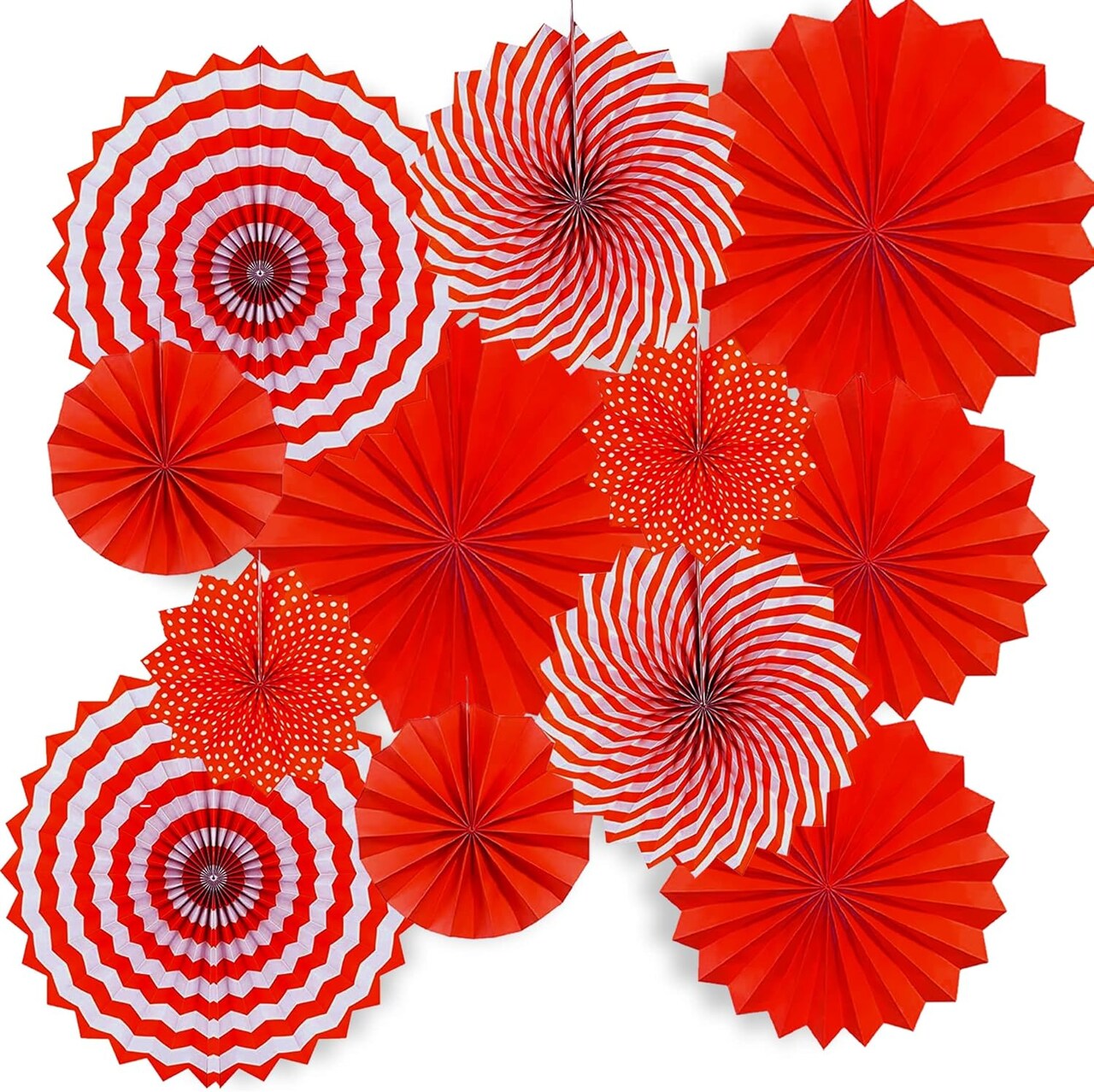 12pcs Red Hanging Paper Fan Decorations Set for Wedding Mexican Party Kids Birthday Bridal Shower